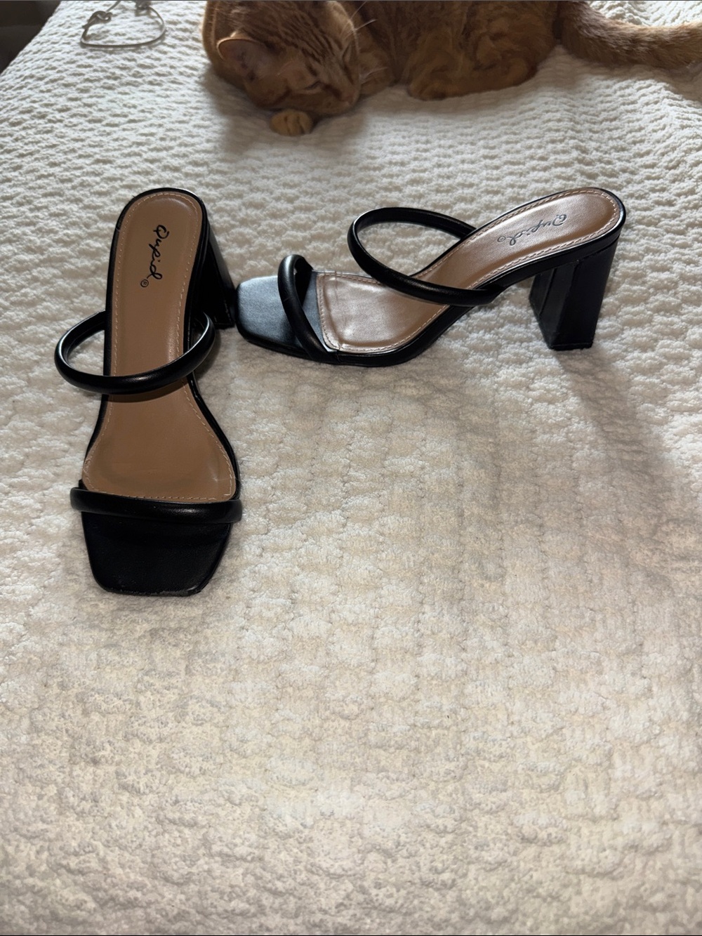 Qupid Black Double-Strap Block Heel Sandals
